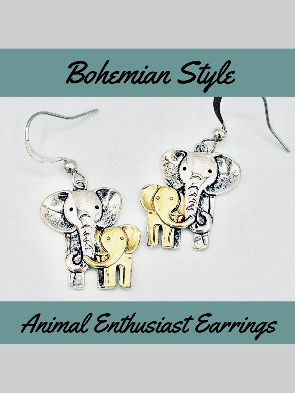 New Elephant Parent & Baby Mixed Metal Earrings